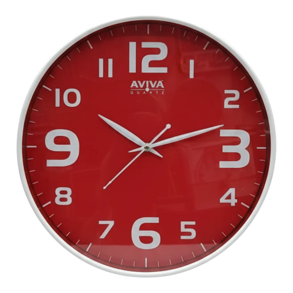 Aviva 039 Modern Analog Wall Clock with Red Dial & White Frame