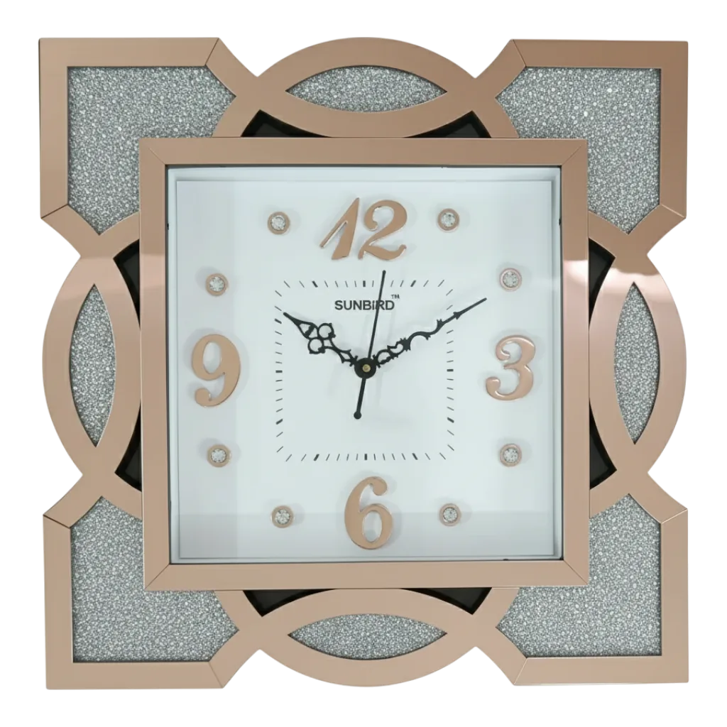 Sunbird 712 Rose Gold & Glitter Square Decorative Wall Clock