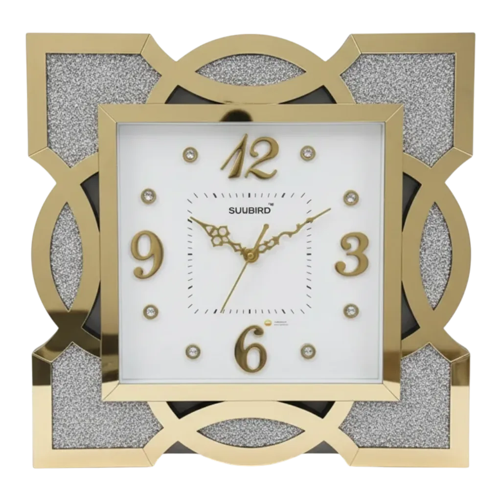 Sunbird 712 Gold Mirrored & Glitter Wall Clock - Modern Decorative Analog Timepiece