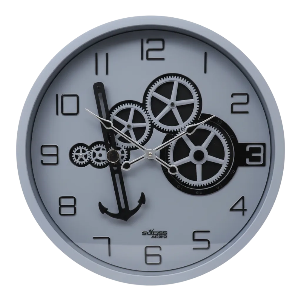 SkyZZer 1819 Modern Industrial Wall Clock with Visible Gears & Anchor Design, Matte Gray