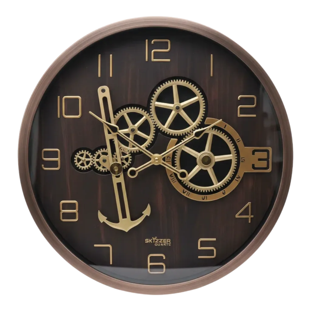 SkyZZer 1819 Industrial Gear Wall Clock with Anchor Design - Bronze Frame