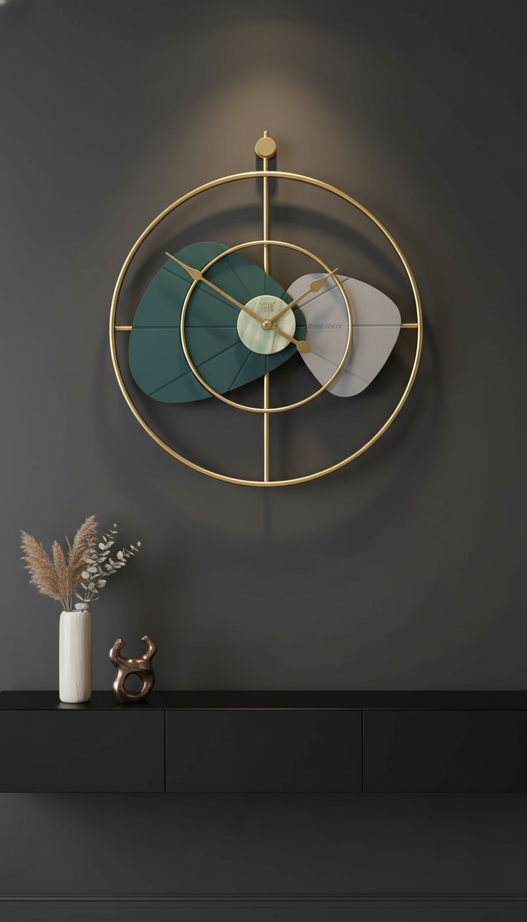 Solar SQ-60 Modern Abstract Gold Metallic Wall Clock with Blue & Pink Accents - Decor 5