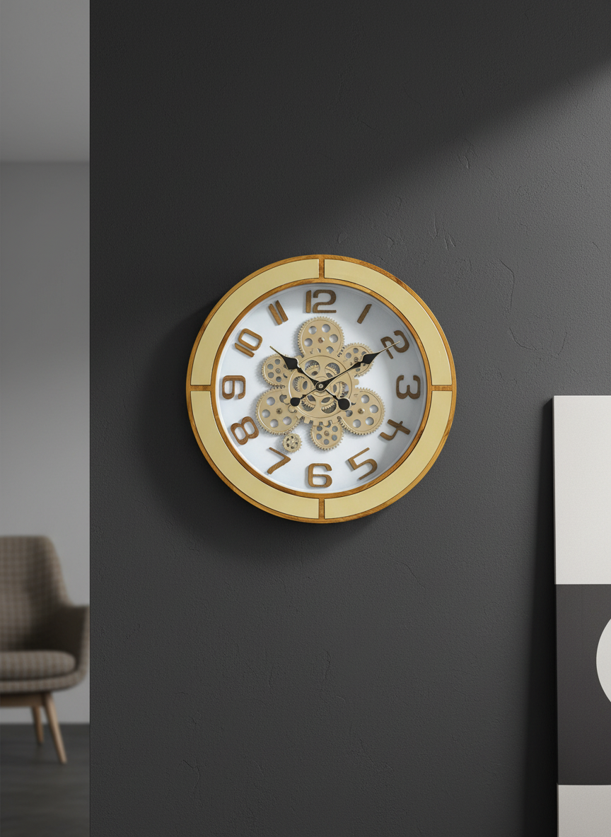Elegant g4 Wall Clock with Visible Gears, Gold Accents & Wood Grain Finish - elegant - Wall Clock - ["Modern Industrial", "Home Decor", "Visible Gears" - Image 3
