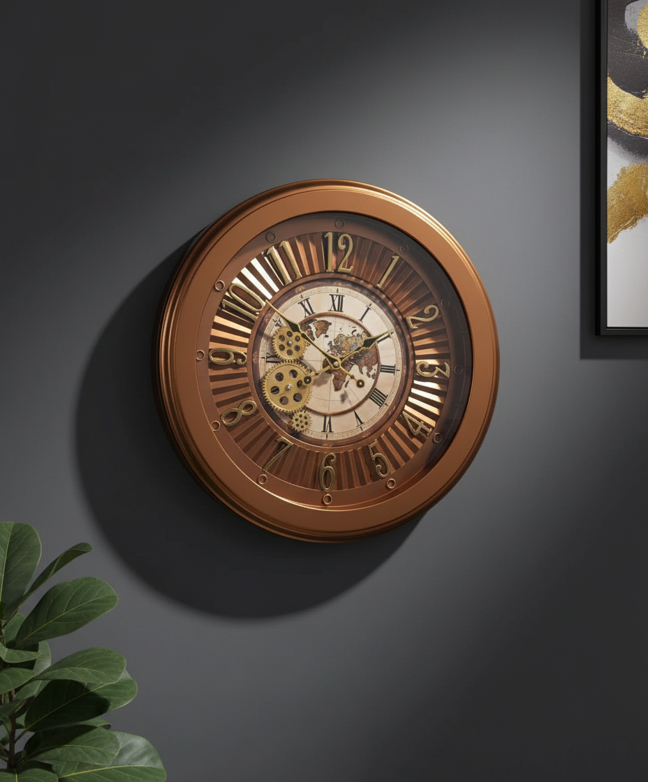 The clock Factory tcfworldmapgear Vintage Industrial World Map Gear Wall Clock lifestyle 4