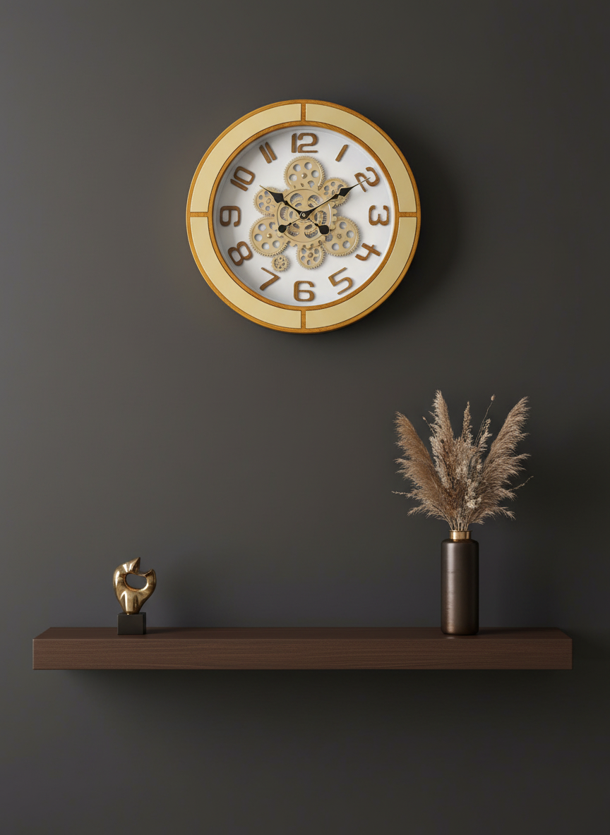 Elegant g4 Wall Clock with Visible Gears, Gold Accents & Wood Grain Finish - elegant - Wall Clock - ["Modern Industrial", "Home Decor", "Visible Gears" - Image 4