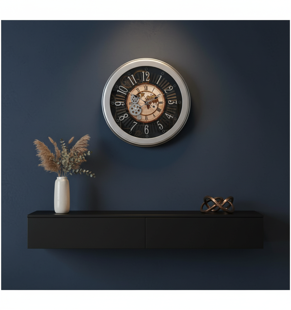 The clock Factory tcfworldmapgear Vintage Industrial World Map Gear Wall Clock lifestyle 2