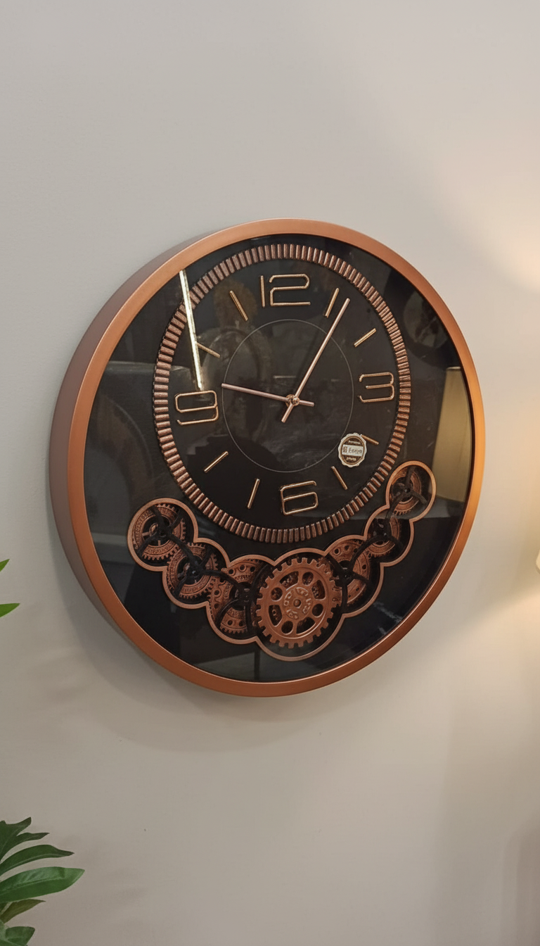 Sizzero 1811 Oval Gold & Green Decorative Wall Clock with Visible Gears, Quartz Movement - Decor 13