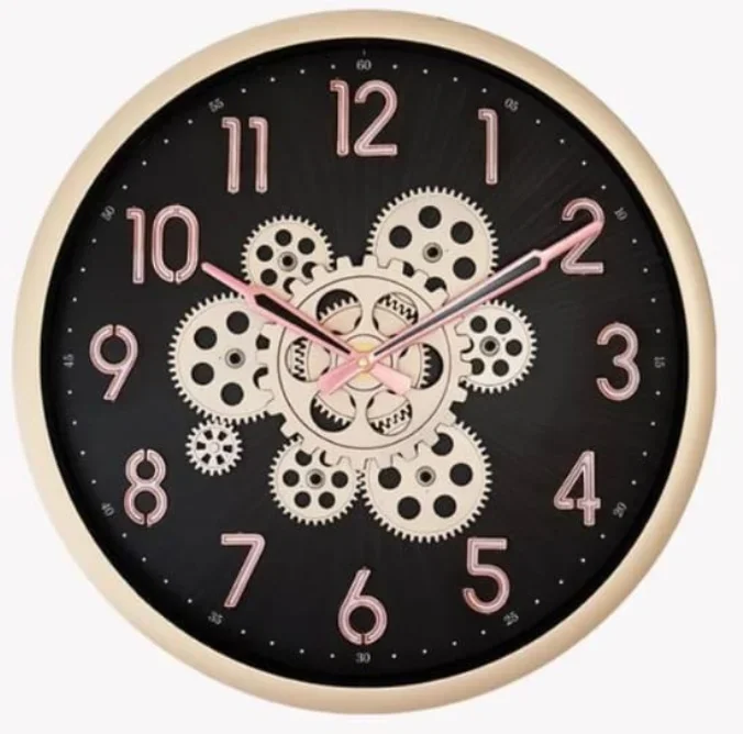 Capital 222 Decorative Gear Wall Clock - Black Dial with Rose Gold Accents & Champagne Frame - capital - Clock - ["Modern Industrial", "Home Decor", "Decorative Gears" - Image 1