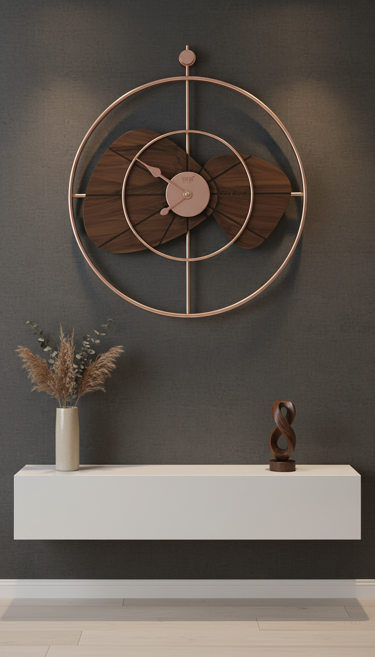 Solar SQ-60 Modern Abstract Gold Metallic Wall Clock with Blue & Pink Accents - Decor 8