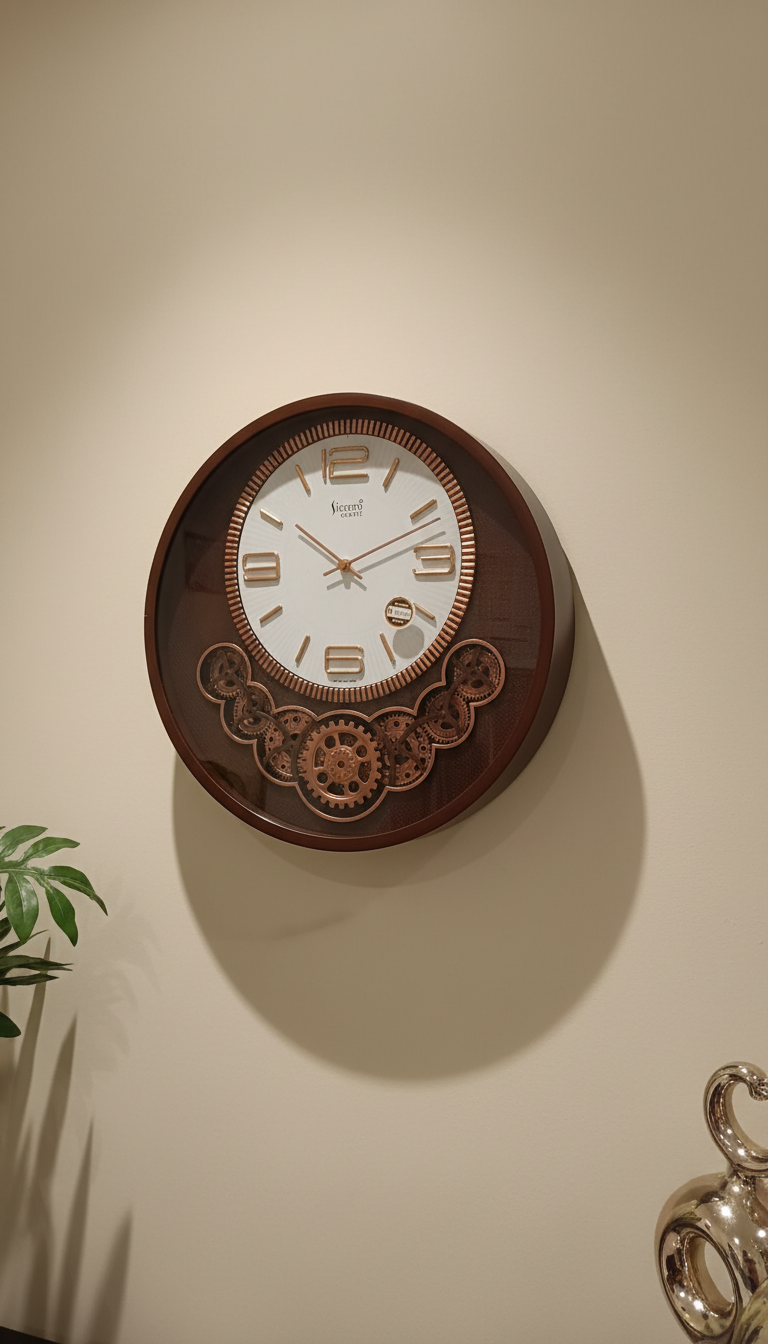 Sizzero 1811 Oval Gold & Green Decorative Wall Clock with Visible Gears, Quartz Movement - Decor 7