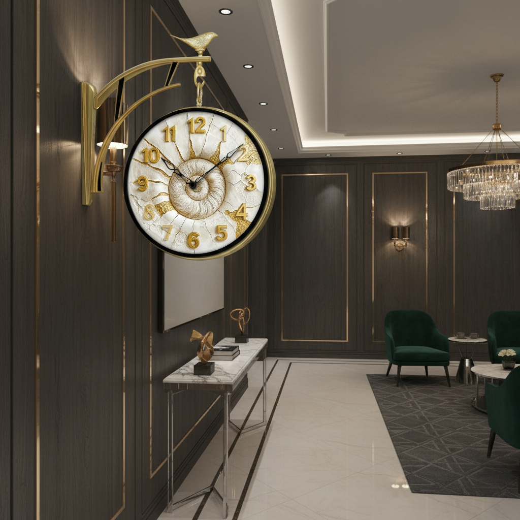 The clock Factory Gold Double Sided 12-Inch Wall Clock with Bird & Nautilus Dial - The clock Factory - Double Sided Clocks - ["Vintage Style", "Ornate Decor", "Double Sided" - Image 3