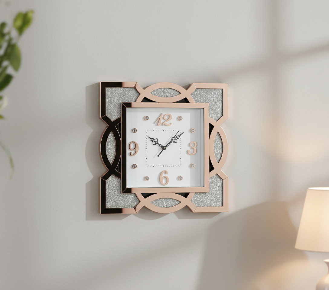 Sunbird 712 Gold Mirrored & Glitter Wall Clock - Modern Decorative Analog Timepiece - Decor 7