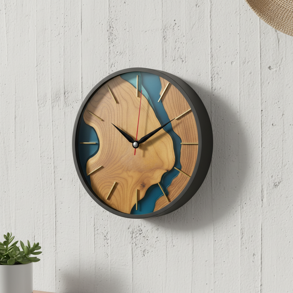 The clock Factory tcf094 Modern Abstract Teal & Gold Wall Clock with 3D Numerals lifestyle 4