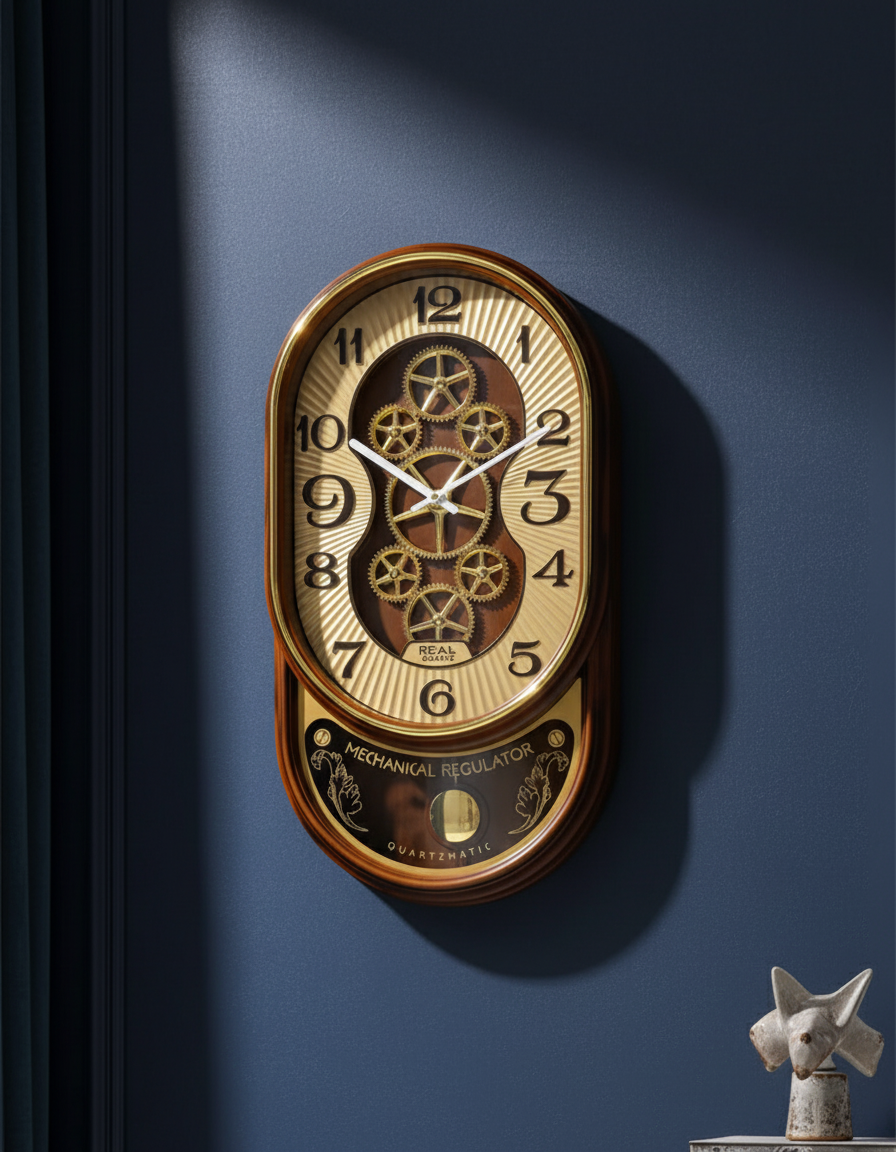 Real RG03 Elegant Gold-Tone Wall Clock with Exposed Gears and Pendulum lifestyle 2