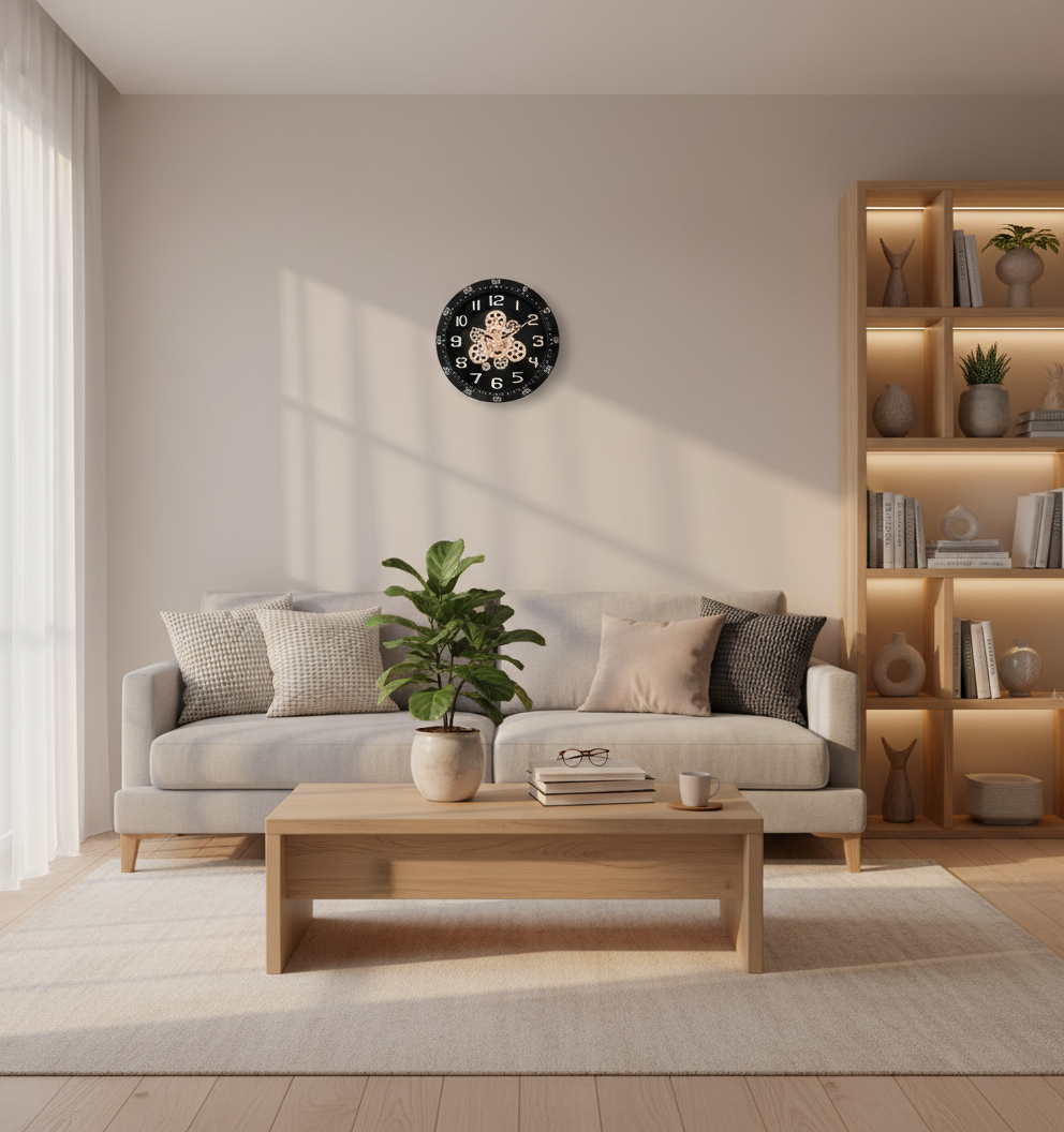 Capital 333 Industrial Style Wall Clock - Black with Decorative Bronze Gears - capital - Wall Clock - ["Industrial Style", "Home Decor", "Decorative Gears" - Image 3