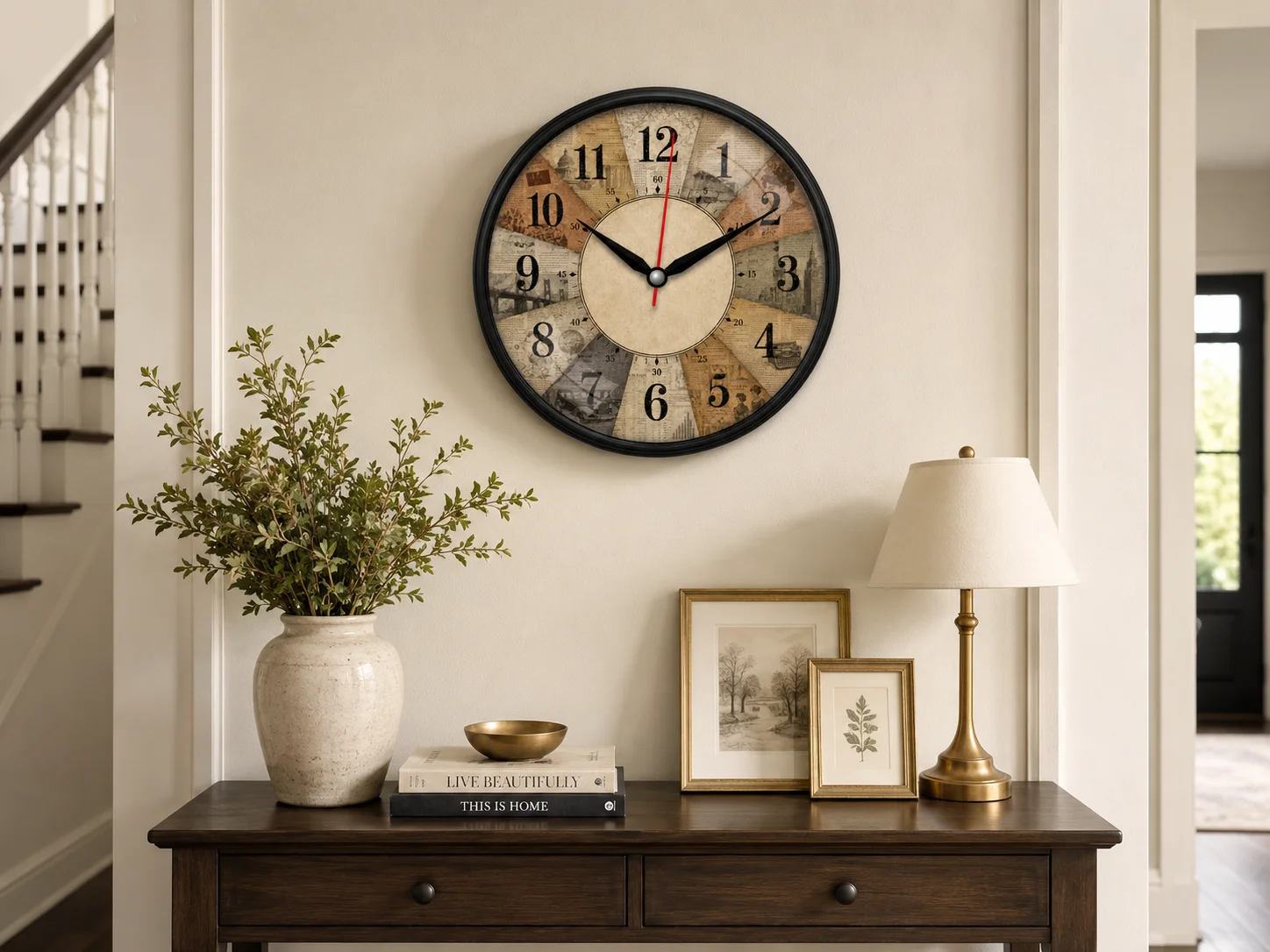 The clock Factory Multi Color 12 inch Vintage Newsprint Sepia Wall Clock
