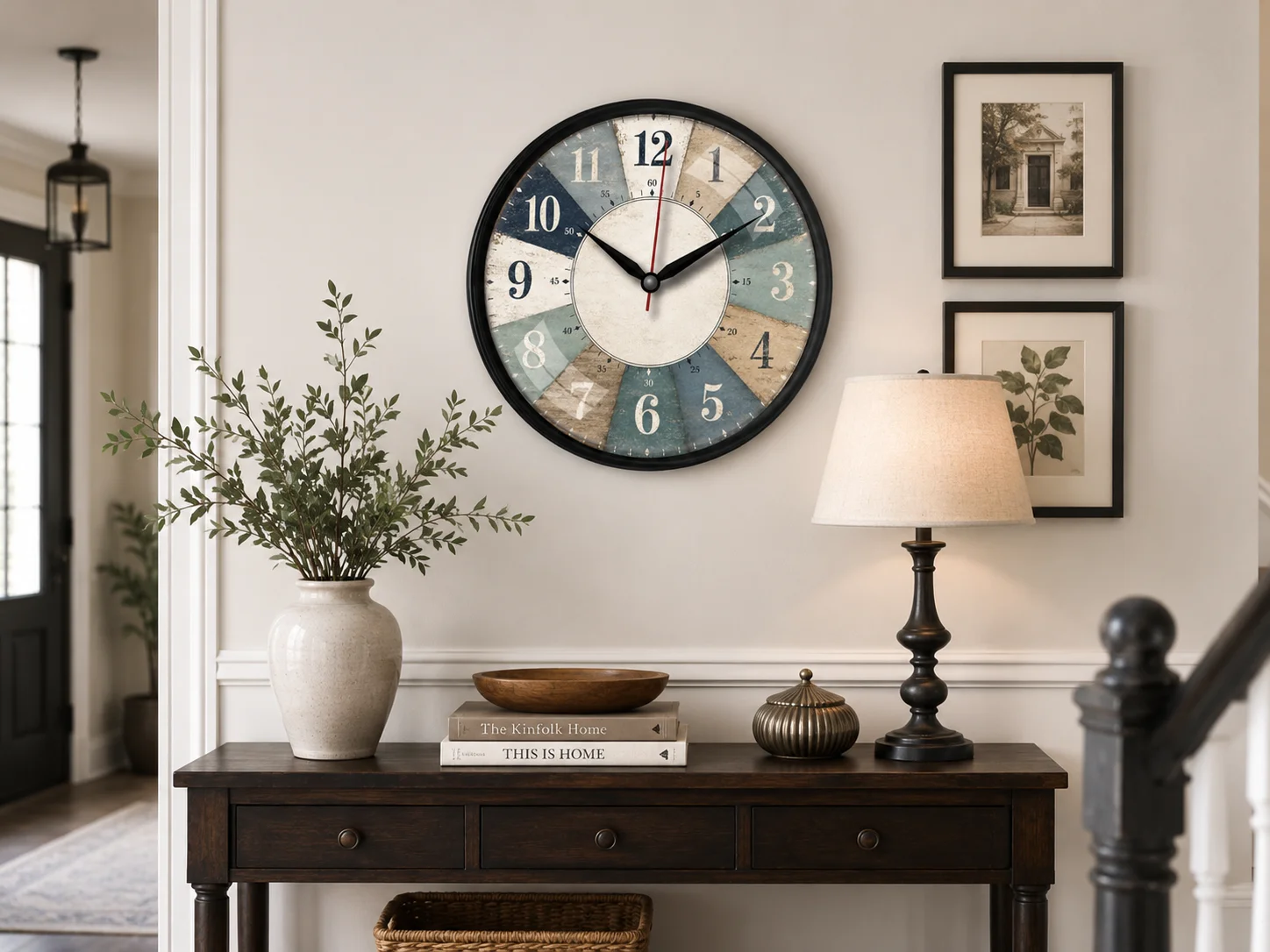 The clock Factory 12-inch Distressed Coastal Multi-Color Wall Clock