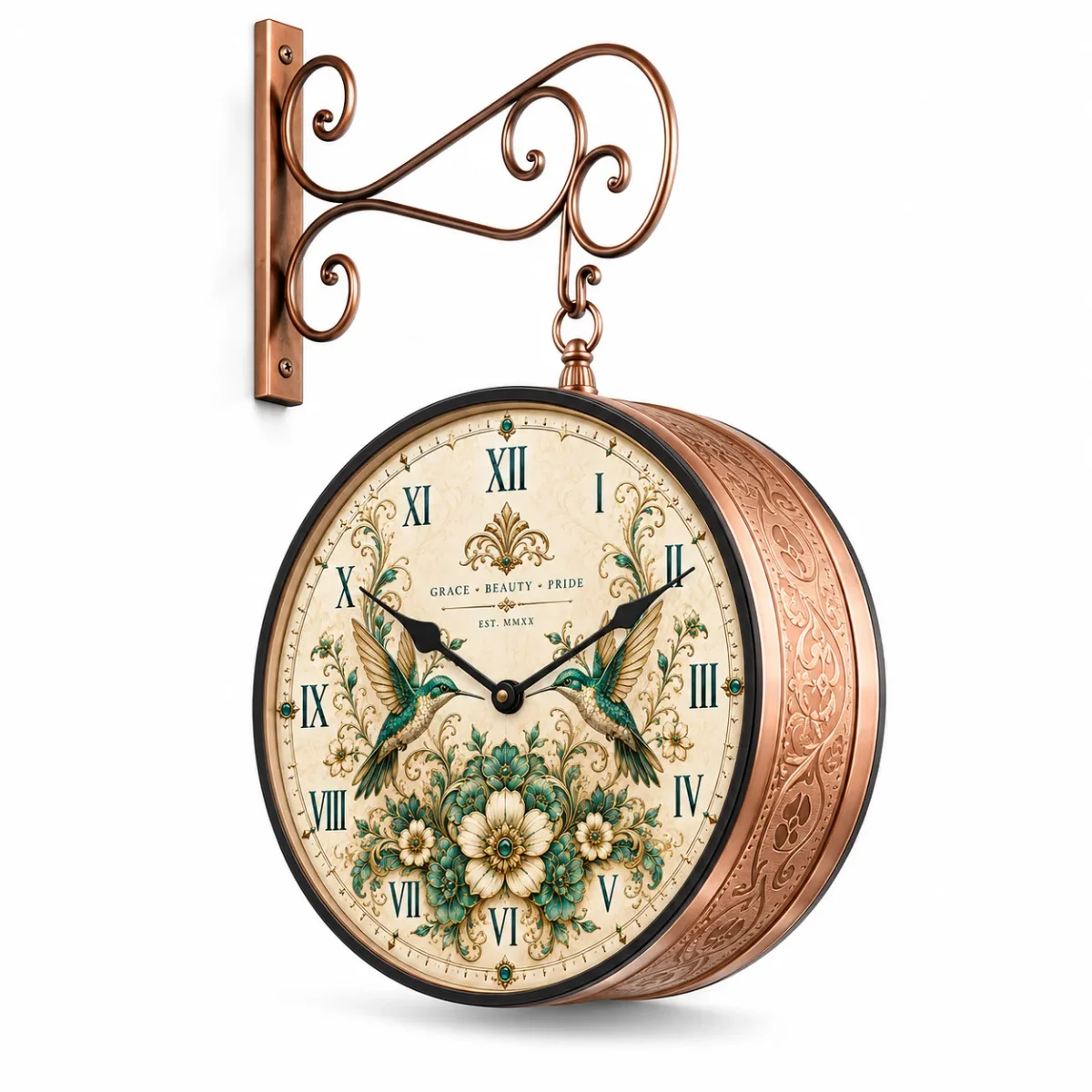 The Clock Factory Double-Sided Wall Clock - Hummingbird & Floral Design