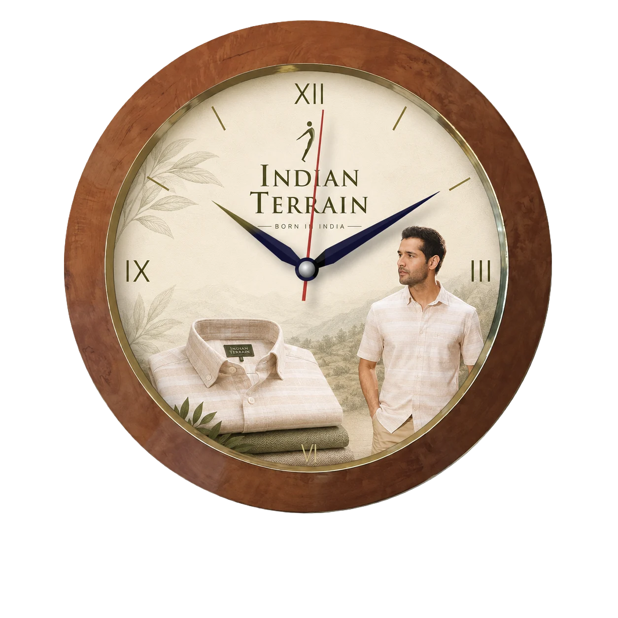 Round Wall Clock with Faux Wood Finish, round, 11 inch - custom promotional clock