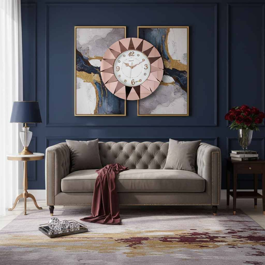 Rose Gold Sunburst Wall Clock - Surya S249 - Decor 7