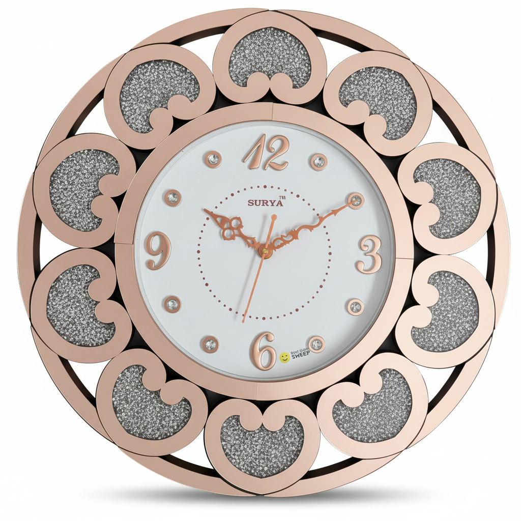 Rose Gold Sparkle Wall Clock - Surya S239 - Surya - Wall Clock 18 inch - Wall Clock, Rose Gold, Crystal Accents - Image 2