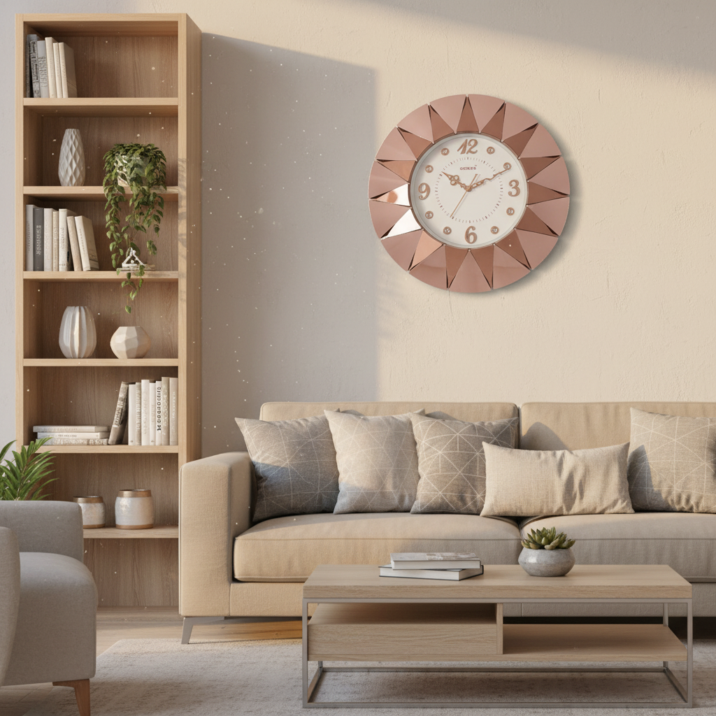 Rose Gold Sunburst Wall Clock - Surya S249 - Decor 8